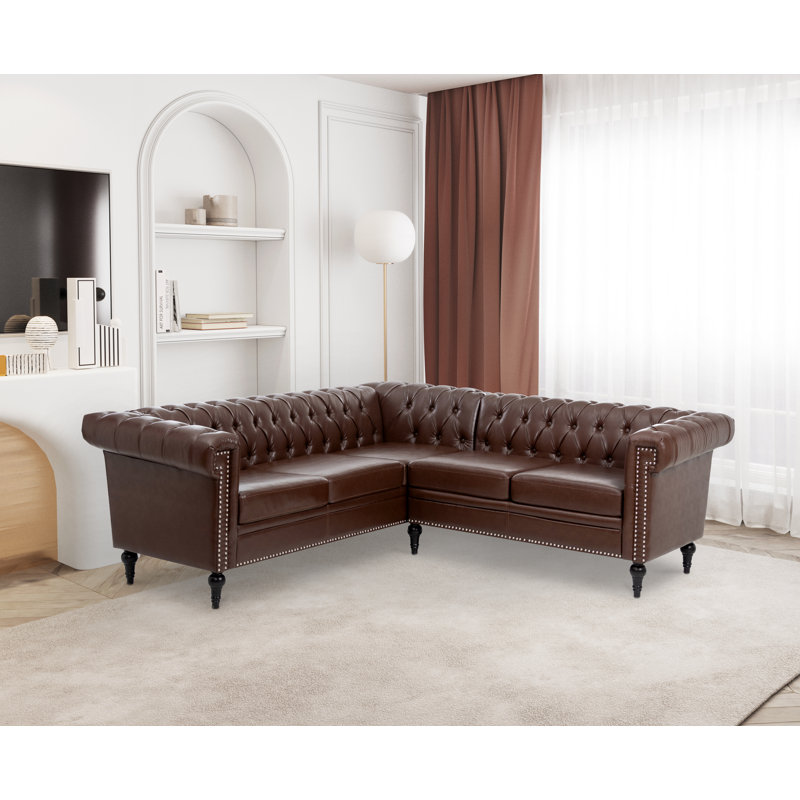 Canapé modulaire en cuir 2 pièces Carri, Similicuir brun