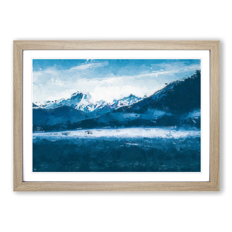 Snow Covered Mountains in Abstract - Picture Frame Graphic Art Print, 36cm H x 48cm W x 2cm D, Oak Framed