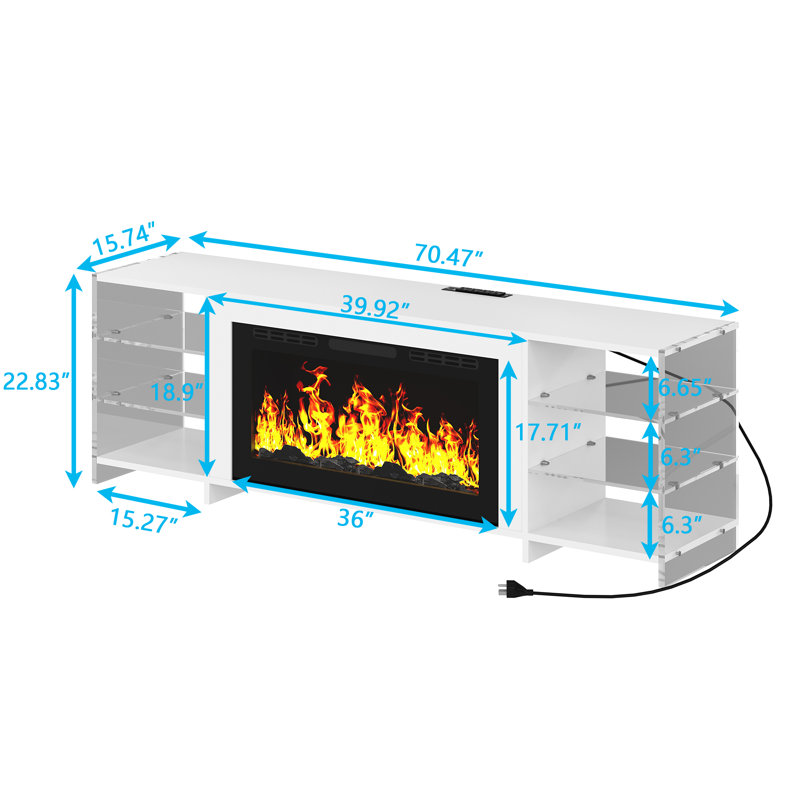 Eland 70.47'' TV Stand With Electric Fireplace, White