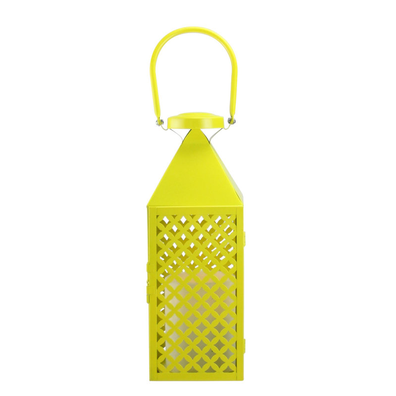 Lanterne pilier Janice Fancy Fair, Jaune citron, H 13,5 po x l 4,75 po x P 5 po