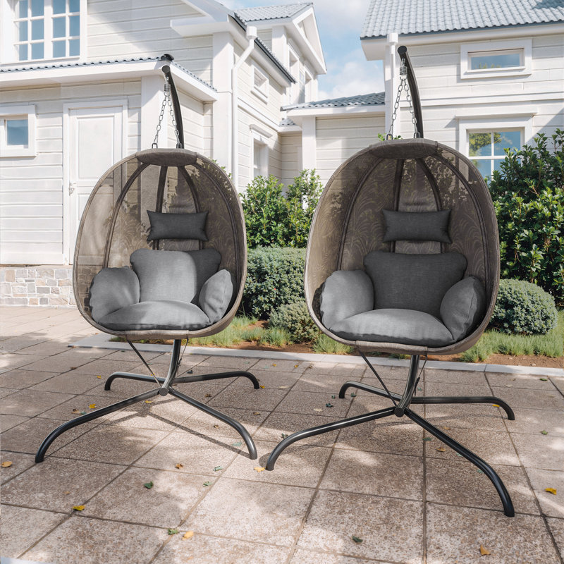 Ensemble de chaises pliantes 2 pièces avec tissu en maille enduit de PVC, Damas gris