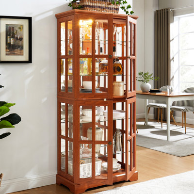 American Design Dark Oak Glass Showcase With Adjustable Shelves, Doors, And E26 Bulb For Collectibles Display Design, Showcase, Bulb, Stamp Collection
