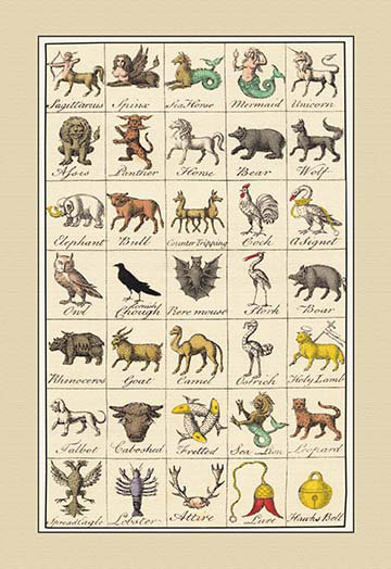 « héraldiques symbols-sagittarius, spinx, et al. » par hugh clark, reproduction d’art