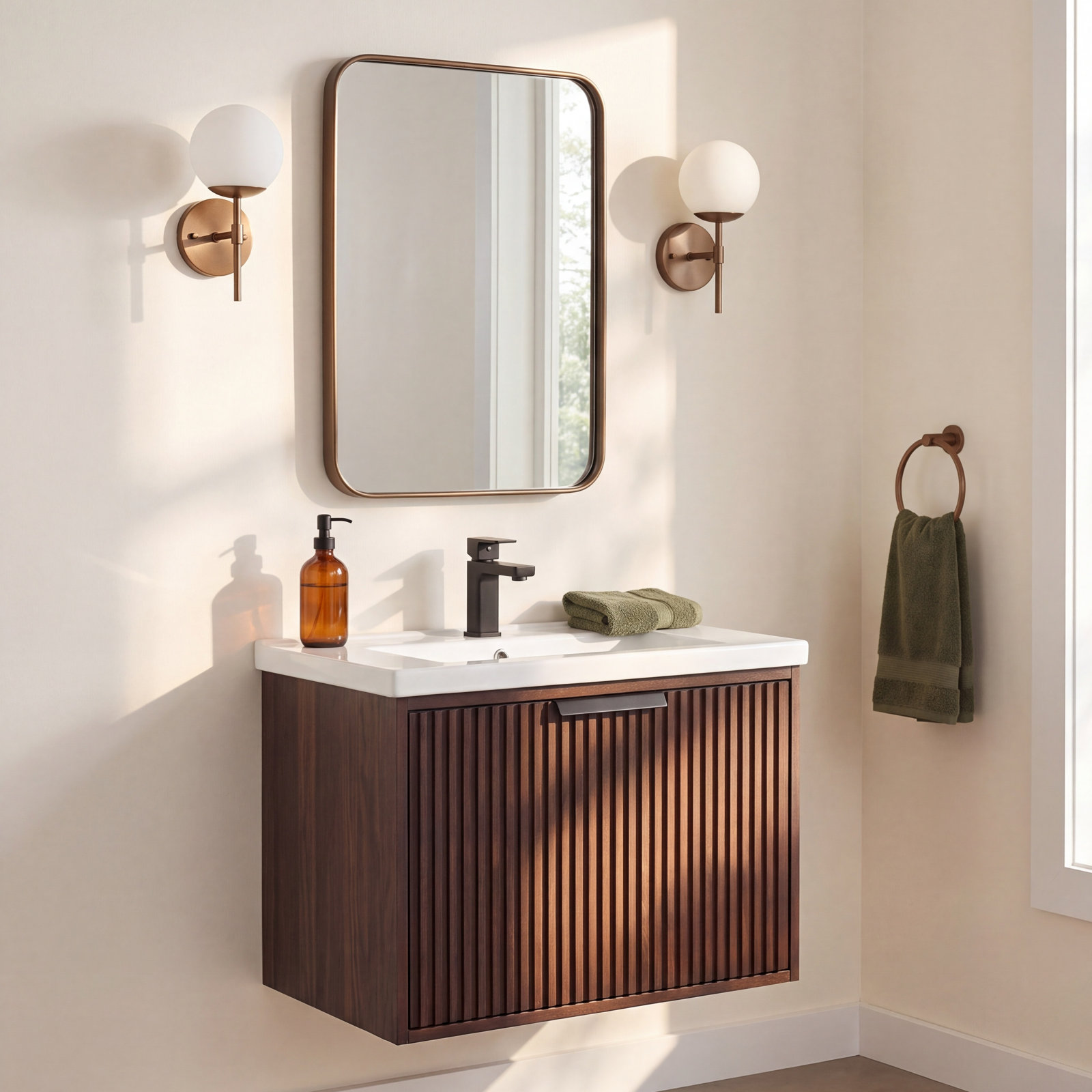 Anelie 24" Single Bathroom Vanity, Walnut, Matte Black