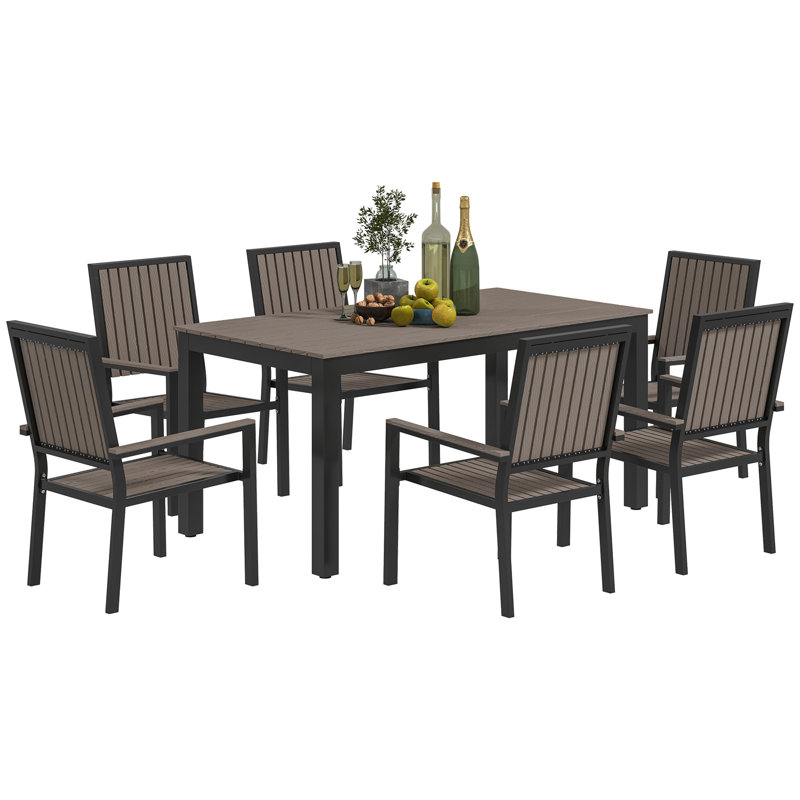 Rectangular 7 - Piece 6 - People 85Cm L Outdoor Table Set, Black/Brown