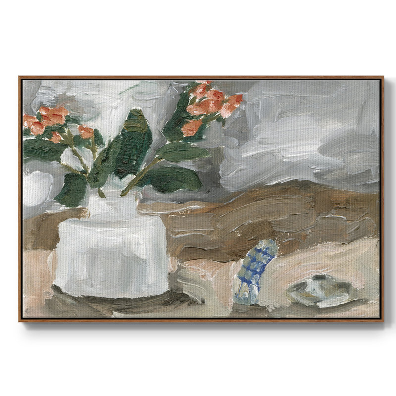 Vase de fleurs roses III, H 27 po x l 41 po x P 2 po, Noyer