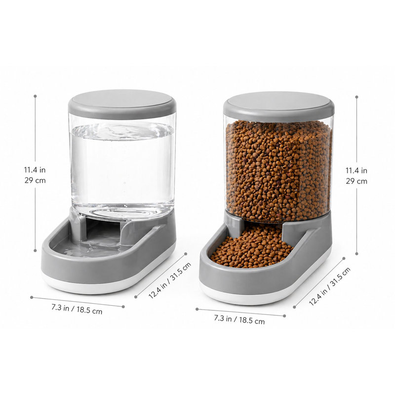 Distributeur automatique d'eau et de nourriture à gravité (2 pièces), double station de 4 L pour chats et chiens de petite et moyenne taille, sans électricité, gris