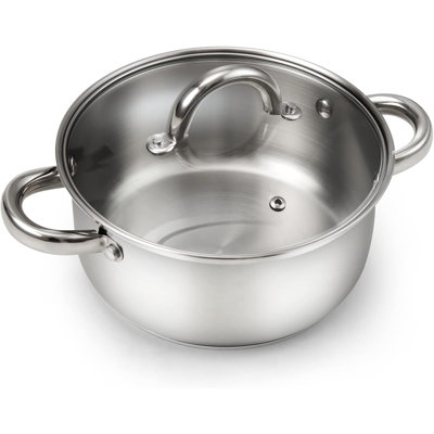 Cook N Home Basics 3 Quart Stainless Steel Stock Pot with Lid, Cooking Pot for Pasta, Soup, Sturdy Handle,  Stockpot with Even Heating, Oven & Dishwasher Safe, Cookware for Canning, Boiling, Simmer
