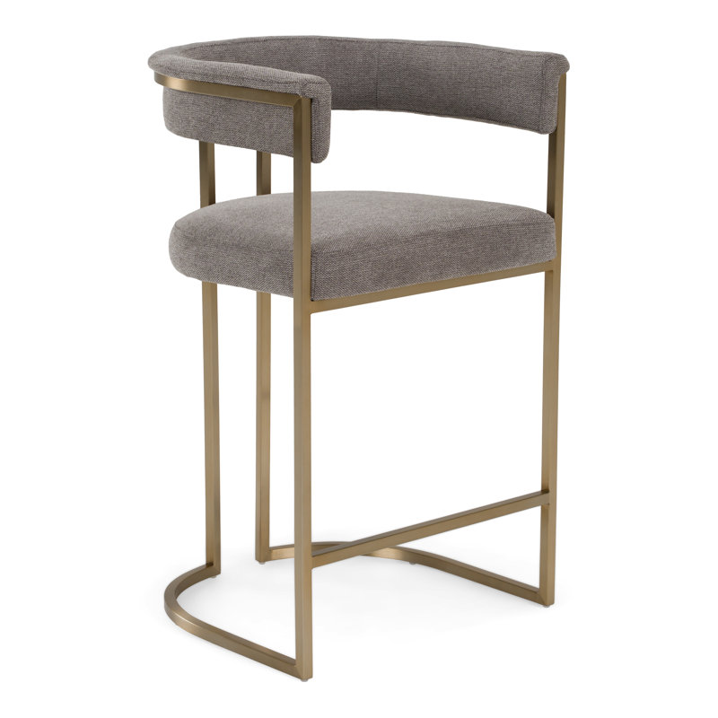 Byron - Modern Grey Fabric + Antique Brass Counter Chair