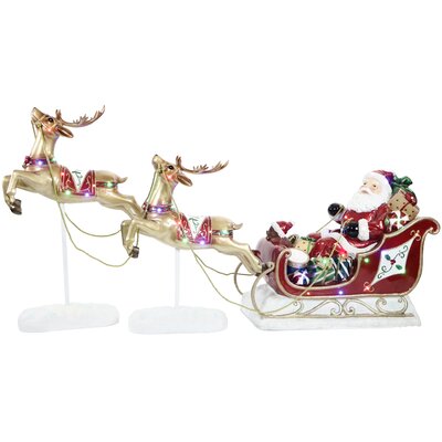 Indoor/Outdoor Oversized Christmas Decor With Long-Lasting Led Lights, Santa Sleigh And Flying Reindeer 3-Piece Set - Fraser Hill Farm FFRS000-SC1-RD