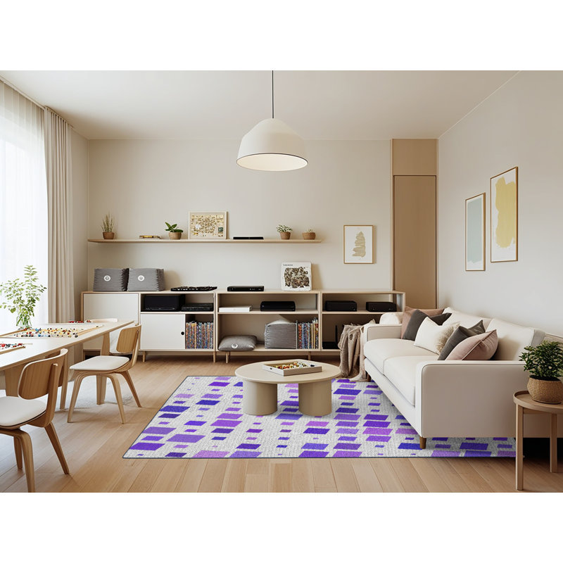 Tapis décoratif mauve géométrique, Rectangle 7 pi x 9 pi
