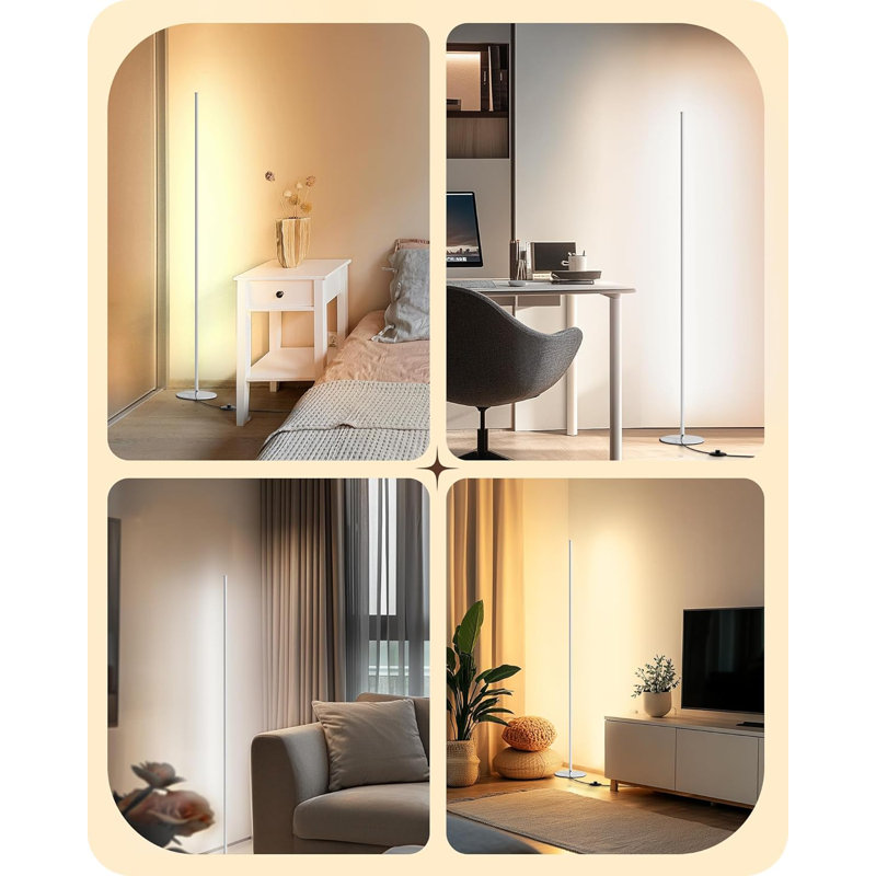 White Minimalist LED Corner Floor Lamp Set with Remote Control