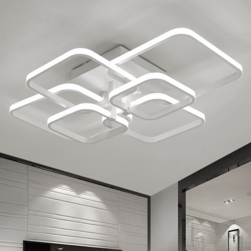 framed square 6-head modern ceiling light, Silver