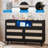 6 Drawer Natural Rattan Dresser With RGB LED Lights And Charging Station，Stylish Bohemian Design For Bedroom,Living Room,Nursery & Closet，Black-106845043