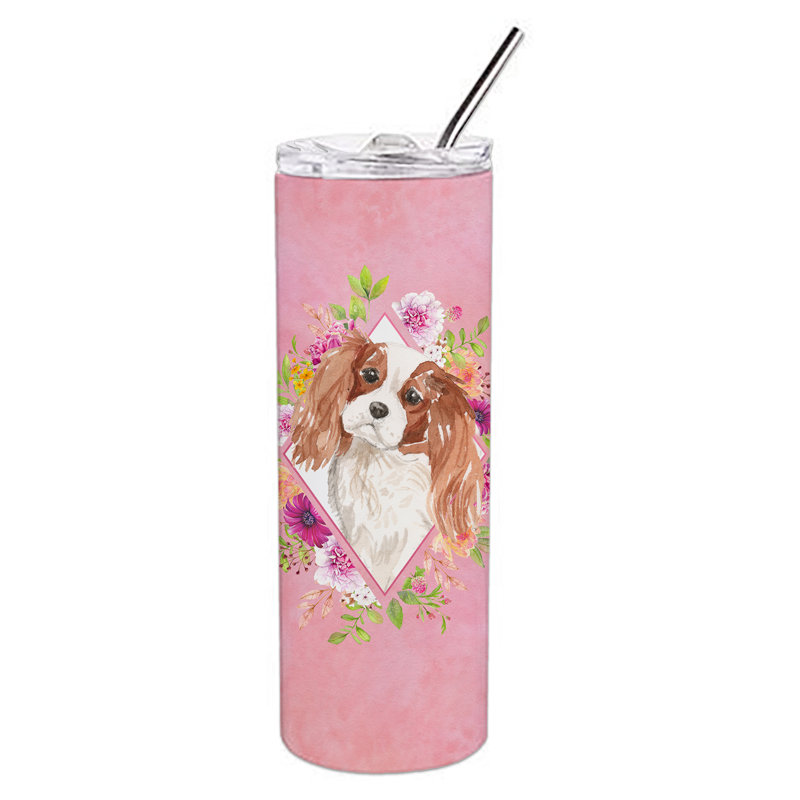 E23BF9F8391D466E9CA4F8DFEBD9A7DB de verre 20 oz à double paroi en acier inoxydable chiot, Épagneul cavalier Blenheim, Rose