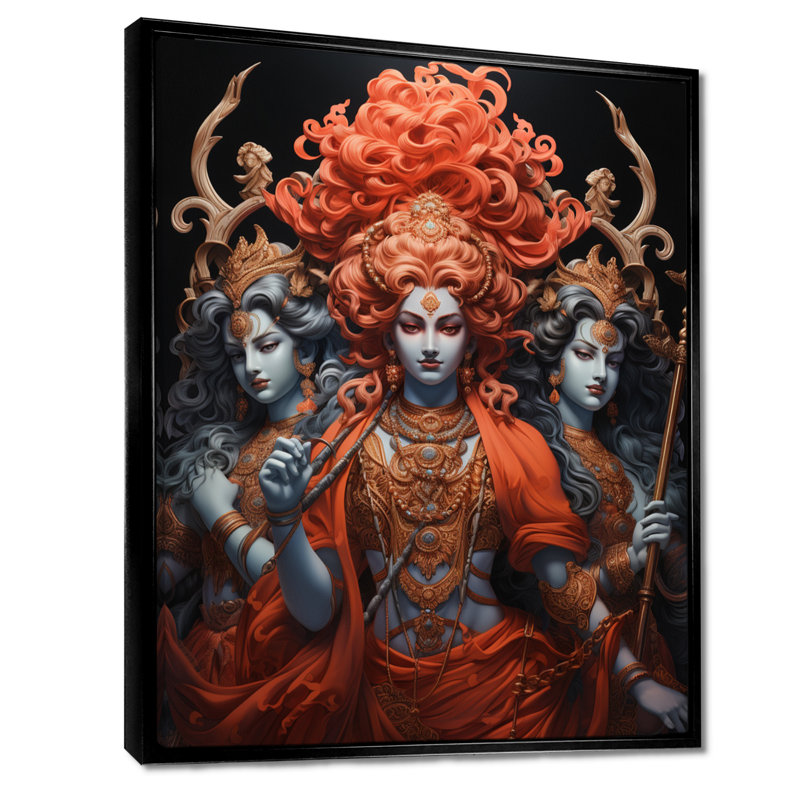 Sac de divinités sacrées, attrait traditionnel de l'hindouisme, H 20 po x l 12 po x P 1 po, Toile avec cadre flottant noir