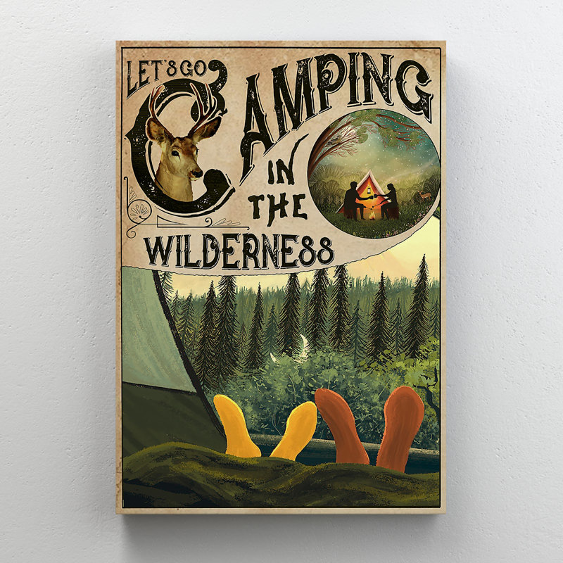 «Couple Camping Together - Let's Go Camping In The Wilderness», reproduction d'art graphique sur toile tendue