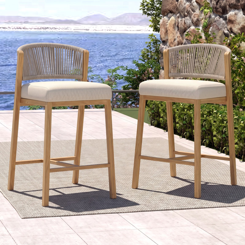 Tabourets de bar à hauteur de comptoir en aluminium 28 po avec repose-pieds, Structure beige / coussin beige