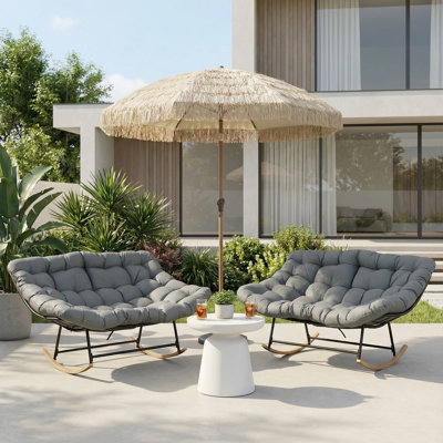 2-Piece Oversized Papasan Rocking Chair Set with 6'' Thick Cushions – Indoor & Outdoor Lounge Chairs