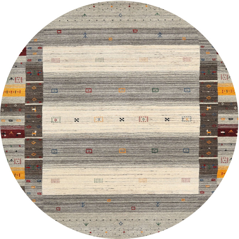 Tapis gris / beige Njourisenga, Rond 3 pi
