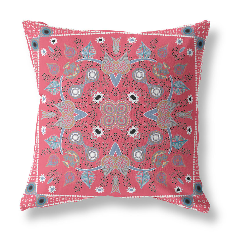 Red and Gray Paisley Broadcloth Square Throw Pillow