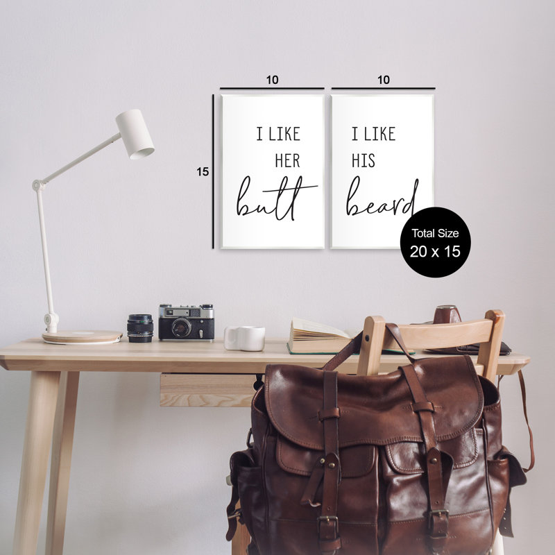 «Her His Beard», ensemble de 2 plaques murales romantiques amusantes par lettres et lignes, H 15 po x l 10 po