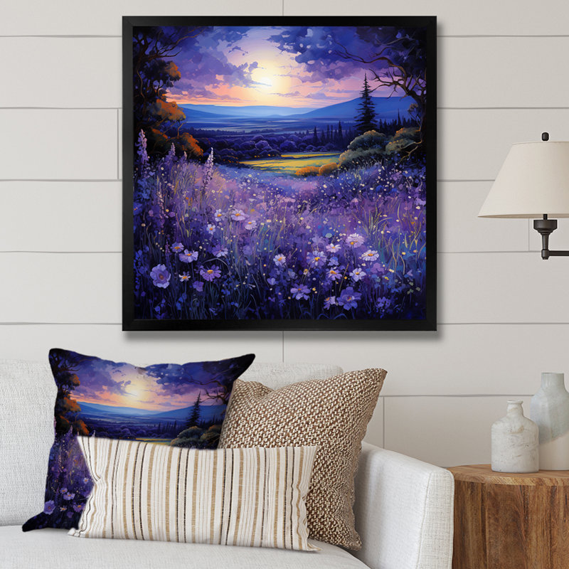 Lavande Horizon Country Side Windows III - Farmhouse Windows, art mural, Cadre simple noir, H 30 po x l 30 po x P 1,5 po