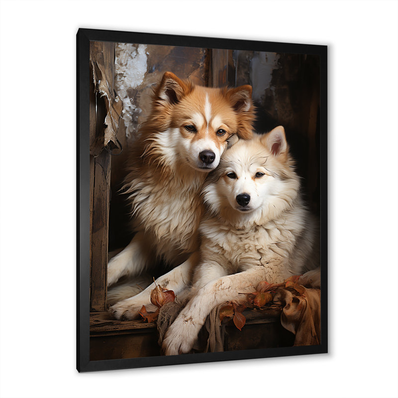 Chien Akita Affection II - impression, Cadre simple noir, H 44 po x l 34 po x P 1,5 po