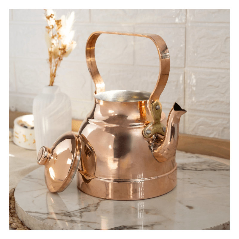  Théière en cuivre massif fabriquée à la main, conception traditionnelle turque, intérieur doublé d'étain, capacité de 1,5 L