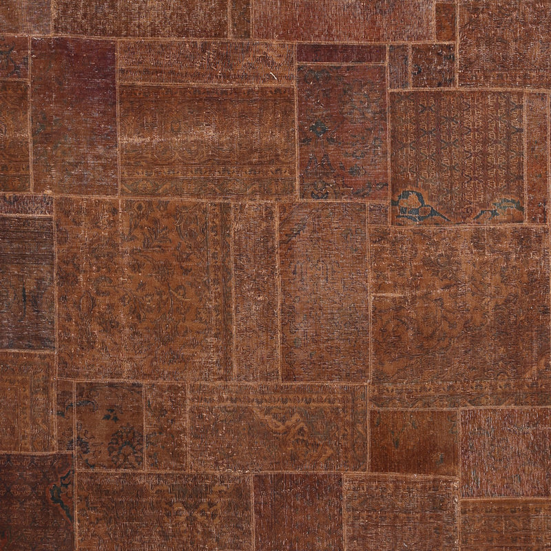 Tapis brun en laine noué à la main One-of-a-Kind Patchwork