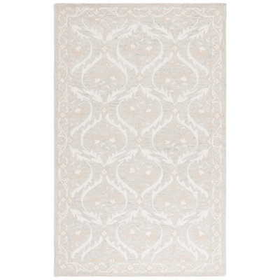 Tapis damassé en laine / coton gris clair / ivoire Angeletta