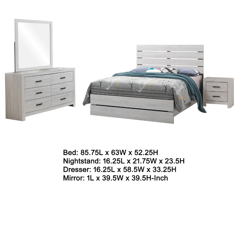 Ensemble de chambre à coucher grand, commode, miroir, blanc côtier, bronze 4 pièces Sili, Grand lit