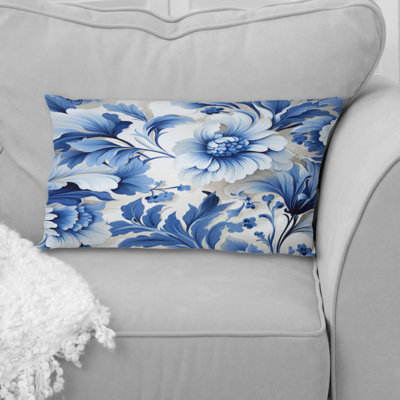 Motif victorien de feuilles d'acanthe bleu cobalt - coussin à imprimé floral