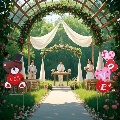 Valentines Day Decorations Outdoor, Red Love Bear Heart Valentine's Day Yard Signs Gift Box Outdoor Sign with Stakes for Home Garden Porch Lawn Wedding Anniversary Party