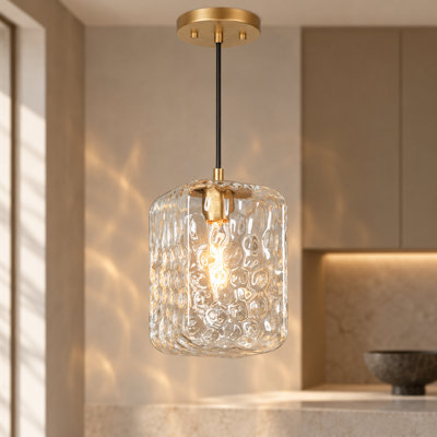 Luminaire suspendu carré 1 lumière pour îlot de cuisine avec verre martelé (1 ensemble)