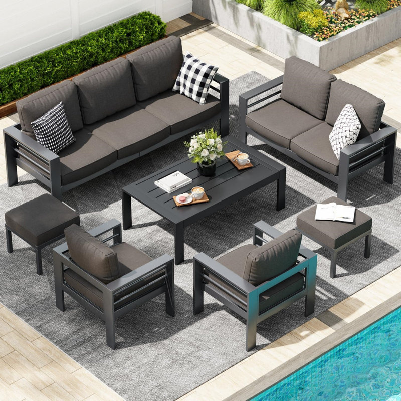 Aluminum Patio Furniture Set With Waterproof Cover, Grey