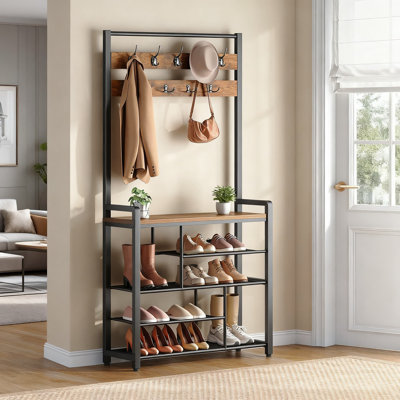 Hall Tree With Bench And Shoe Storage | 5-Tier Entryway Organizer With Coat Rack & Oxford Fabric Side Pockets | Freestanding Design For Hallway, Entry by 17 Stories