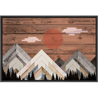 Western Sun & Clouds Snowy Winter Mountains Nature Artwork Wood Effect Panels Art Rustic Landscape, reproduction d'art sur toile