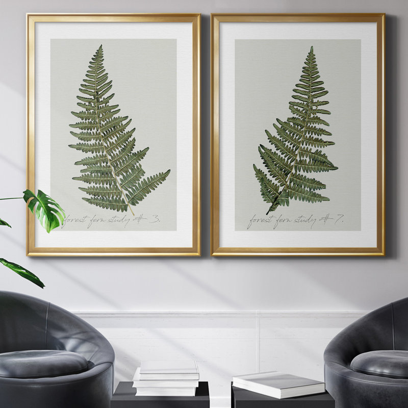 Fern Fernandes I - ensemble de 2 impressions, H 18,5 po x l 49 po x P 1,5 po, Toile encadrée d'or, Pas de tapis