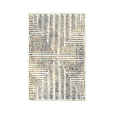 GLN Rugs Contemporary Collection - Machine Washable Modern Area Rug, Contemporary Washable Rug, Non Slip Area Rug, Abstract Living Room Rug, Bedroom Rug, Bathroom Rug (Beige Rug)