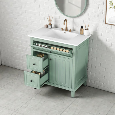 ORVICA Effortless Storage & Style: 30" Bathroom Vanity with Smart Flip Drawer | Solid Wood Construction | Wayfair Exclusive