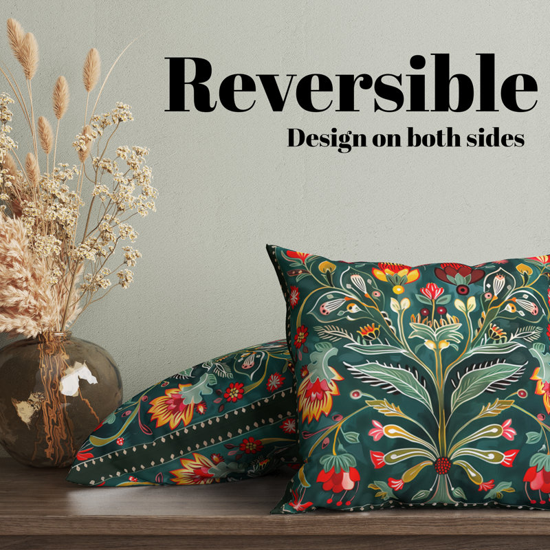 Housse de coussin réversible à motif floral Folk Maximalist, H 18 po x l 18 po