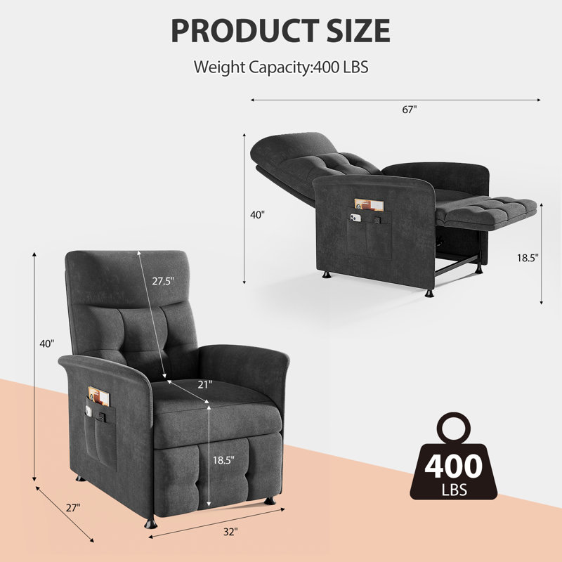 32"W Power Recliner Chair with Vibration Massage and Heating, Soft Fabric Grey