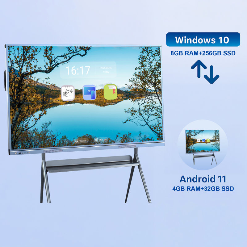 JYXCN Interactive Smart Board 75", 4K Touch Screen Digital Electronic Calendar All-In-One Smartboard Touchscreen Dual OS for School & Business