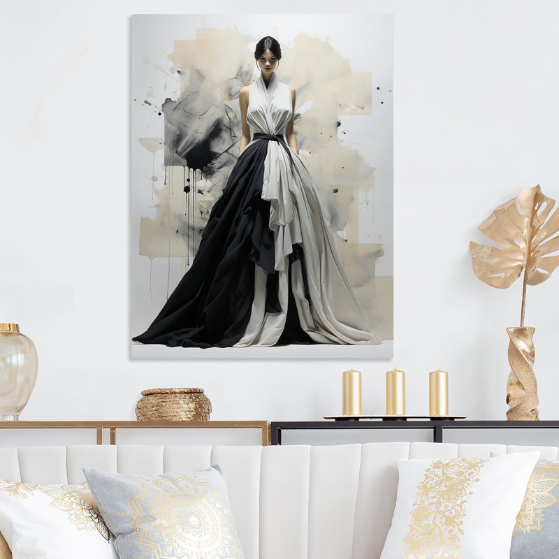 Minimaliste noir et blanc chic, robe II - art mural en métal Dior, H 32 po x l 24 po x P 1 po
