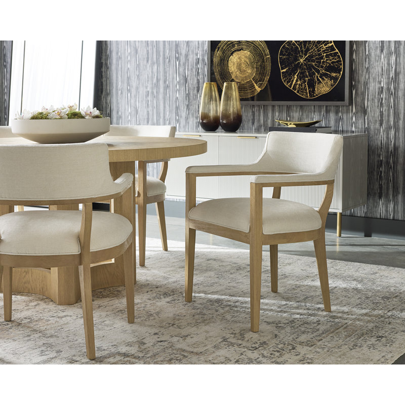 Upholstered Arm Chair, Cream, Natural Wood