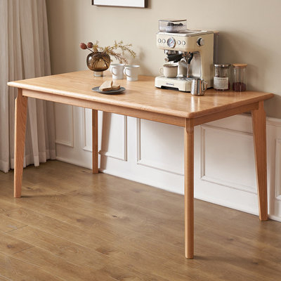 Solid Oak Wood Dining Table, 45.7" W x 26.8" D x 29.9" H, Rectangular Kitchen Table with Reinforced Beam & Anti-Slip Pads, Natural Finish for Dining Room, Small Space