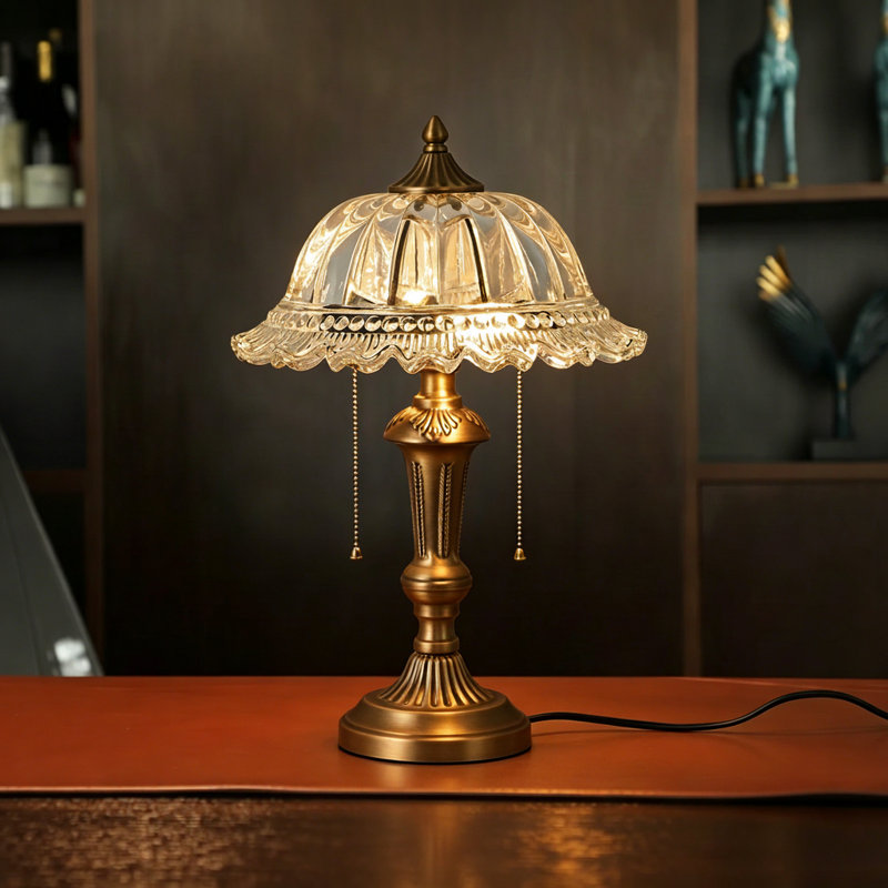 19.69-inch Large Vintage Glass Table Lamp with Antique Bronze Base , Clear