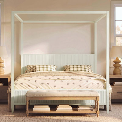 King Size Wooden Canopy Platform Bed with Fluted Headboard