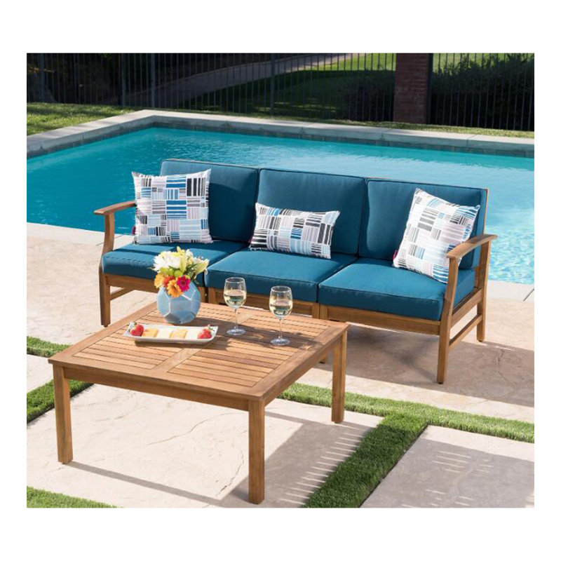 perla 3 seater sofa and table set, Blue, Wood